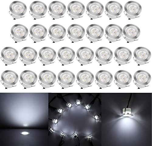 Deck Lights Outdoor Waterproof Low Voltage Lighting Kit Stainless Steel 1W Outdoor Yard Garden Decoration Lamps Landscape Pathway Patio Step Stairs Silver Border(30pcs,Cool White) by QACALEDOutdoorRecessedDeckLightingKits