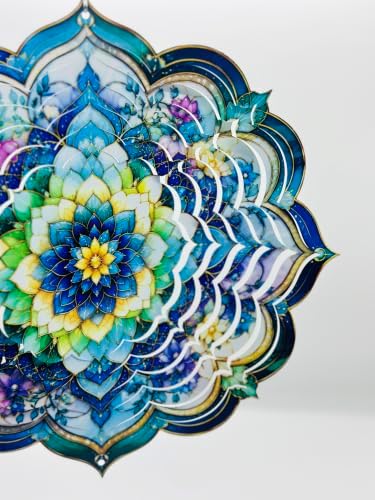 Shwing 12 Inch Wind Spinner Hanging Wind Sculptures Floral Mandala Metal Decor Double Sided Outdoor Kinetic Garden Art 3D Wind Spinner Hanging Ornament for Patio Porch Balcony Backyard Tree Decor - Image 7