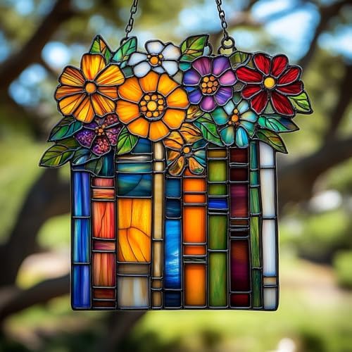 Floral Stack of Books Acrylic Suncatcher by AVAGAN