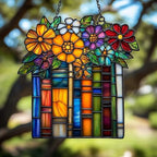 Floral Stack of Books Acrylic Suncatcher by AVAGAN