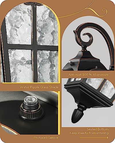 EDISHINE Dusk to Dawn Outdoor Wall Light 20.4 Inch Waterproof Black - Image 5