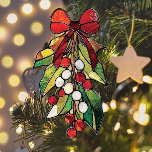 Mosaic Christmas Mistletoe Knot Acrylic Suncatcher - Image 6