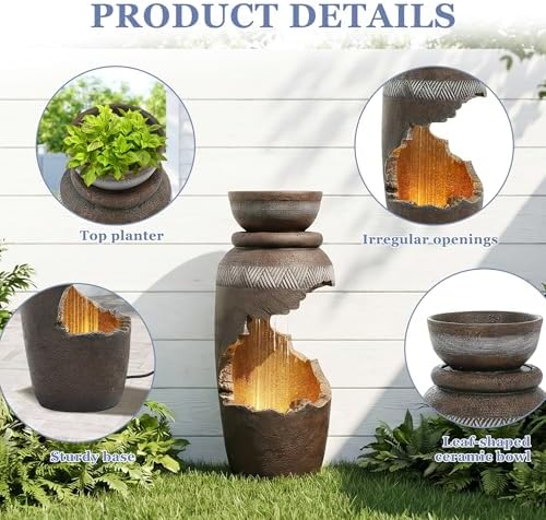 Grepatio Outdoor Urn Water Fountain, 30" H Water Feature Fountain with LED Lights, Large Indoor Waterfall Cascading Fountain with Cracked Urn Look for Garden Patio Backyard Home Decor - Image 2