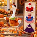 Thanksgiving Porch Goose Statue with 4 Outfits, 24in Resin Garden Decor by Guioiby