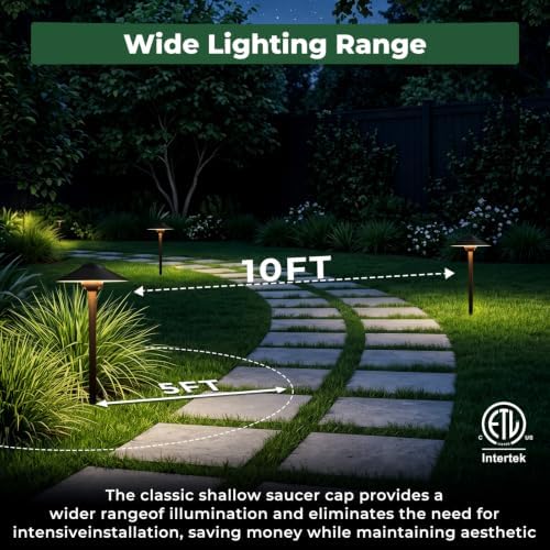 Gardencoin Low Voltage Pathway Lights (8.5'' Shade, 21.5'' Tall)，12V Outdoor LED Landscape Path Lights Wired, Aluminum Pathway Lighting with 3W 2700K Replaceable Bulb for Walkway Garden Yard, 12 Pack - Image 3