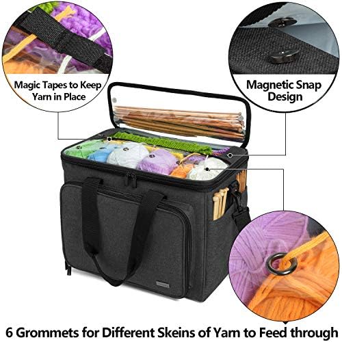 Teamoy Knitting Bag, Yarn Storage Organizer Crochet Bag Tote, Black - Image 2