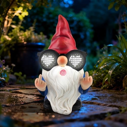 Gnome Statue with Solar LED Glasses, 8.3 in Funny Garden Gnome by CIYSHO