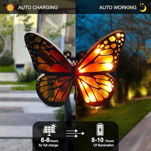 ground lights, equipped with 4 solar butterfly lights for outdoor waterproofing, 14 LED solar landscape lighting, suitable for gardens, courtyards, terraces, corridors, lanes, and walkways (yellow) - Image 3