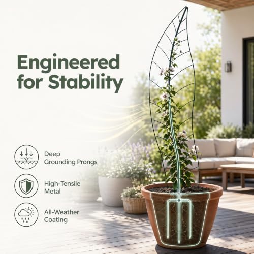 Oversize Leaf Metal Trellis, Tall Robust Plant Support Structure - Image 2