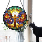 Christian Cross Wings Stained Glass Window Hanging Suncatcher Gifts 15" - Image 4