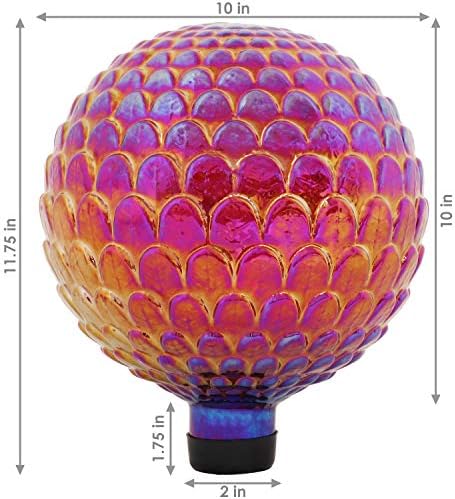 Sunnydaze 10" Gazing Balls for Garden, Red Scalloped Texture, 2pk - Image 5