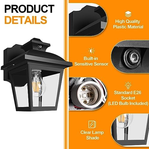 FUDESY Dusk to Dawn Outdoor Wall Light Fixture,Exterior Porch Lantern,Black - Image 3