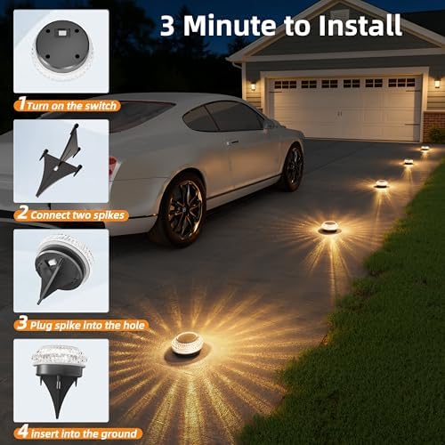 VOLISUN Solar Ground Lights Outdoor,8 Pack Flat Solar Pathway Lights - Image 4