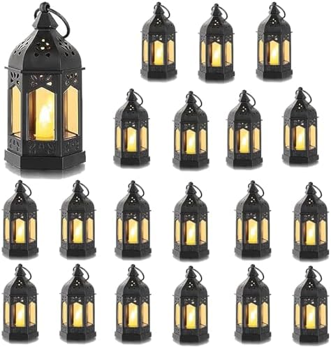 Hewory 20PCS Black Mini Halloween Lanterns for Centerpieces with LED Candle by Hewory