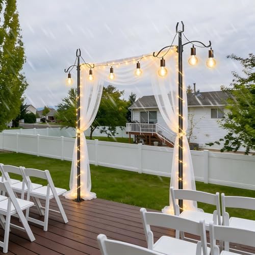 ETELI 2 Pack Light Poles for Outside, 9FT String Light Poles with Ground Stakes, Heavy Duty Outdoor Light Poles for Hanging Lanterns Patio Light Poles for Backyard Decor Wedding Party Camping, Black - Image 7
