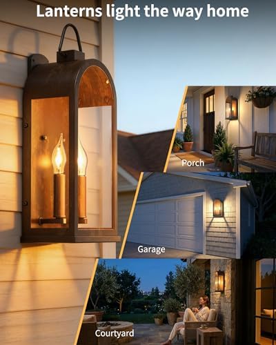 17" Outdoor Wall Lights 2-Light Lantern Bronze Exterior Lighting Fixtures - Image 3