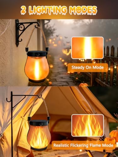 4 Pack Gen2 Solar Lanterns Outdoor Waterproof Hanging Halloween Flame Light - Image 2