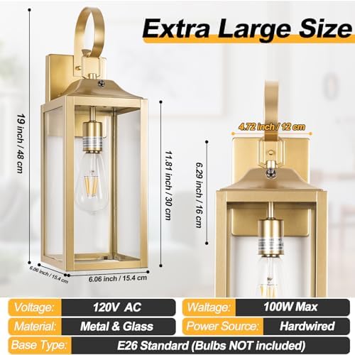 19" Large Dusk to Dawn Outdoor Wall Light Porch Light Outdoor Gold - Image 4