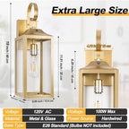 19" Large Dusk to Dawn Outdoor Wall Light Porch Light Outdoor Gold - Image 4