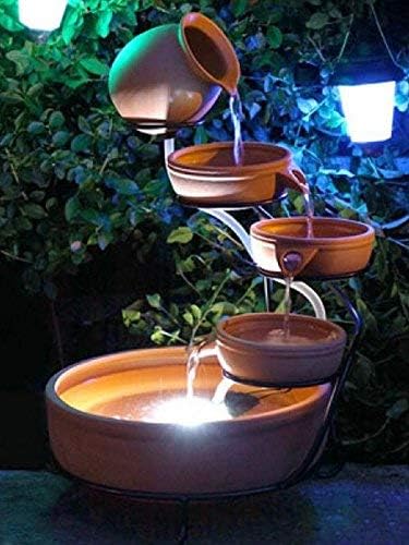ASC Cascade Ceramic Solar Water Fountain Bowls 5 Tierd with Panel Pump Cascading Garden Decoration Bird Iron Frame - Image 3