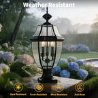 Kalium Outdoor Post Lights, 3 Light Lamp Post Light Fixture Hardwired with Clear Beveled Glass, 23" Large Waterproof Lamp Pillar Fixtures for Yard Pathway Porch Patio 60W Matte Black - Image 3