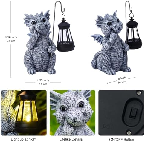 Goodeco Dragon Garden Statue Outdoor with Solar Lantern - Image 4