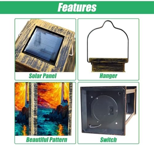 Solar Lantern Sunset Stained Glass Lighthouse Outdoor Garden Hanging Lantern Waterproof Solar Powered Lighting Outside Table Lamp for Deck Yard Camping Patio Decor - Image 3