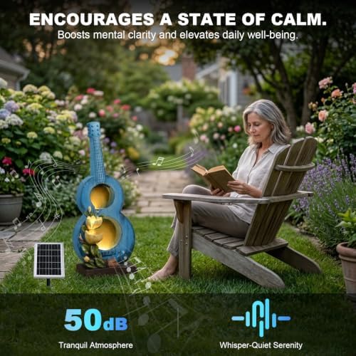 38.2" H Solar Outdoor Water Fountain with LED Lights, Guitar Design Cascading Water Feature for Garden Patio Backyard Porch Yard Decor - Image 5