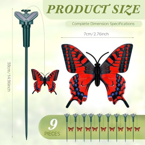 Tujoe 9 Pcs Solar Moving Butterfly Garden Stakes, Waterproof, Red - Image 2
