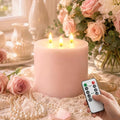 Amagic 3 Wick Extra Large Flameless Pillar Candles with Timer Remote, Pink by AMAGIC