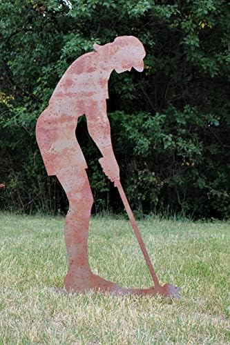 Hobby and Leisure Style Rustic or Powder Coated Metal Garden Stake or Stand (XL Lady Golfer Stand 34" Tall, Naturally Rusted) - Image 3