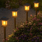 6Pack Solar Pathway Lights Outdoor with Flickering Flame, IP65 Waterproof, Solar Flame Lights with Hook, Upgraded 1000mAH Battery, Up to 12Hrs, Auto On/Off, Decor for Garden, Walkway by GLOSOLA