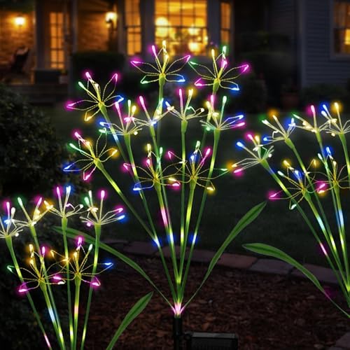 Garden Decor Outdoor Lights, Solar Garden Lights for Christmas Outside 6-Pack Fairy Firework Decorative, Solar Powered Decor for Yard Pathway Flowerbed Planter Balcony Patio, Multicolor by Unknown