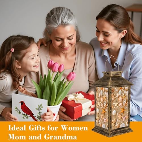 Solar Lantern Outdoor Waterproof Seashell Beach Garden Decor LED Hanging Solar Lights Tabletop Lamp Gifts for Women Mom Outside Yard Patio Porch - Image 4