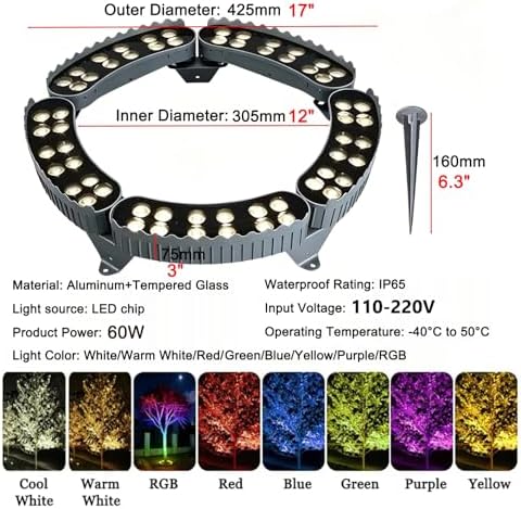 LED Ring Tree Lights Outdoor, IP65 Waterproof Tree Up Lights with Ground Stake, Landscape Spotlights for Yard Garden Pathway Patio(Red,5 Packs) - Image 2