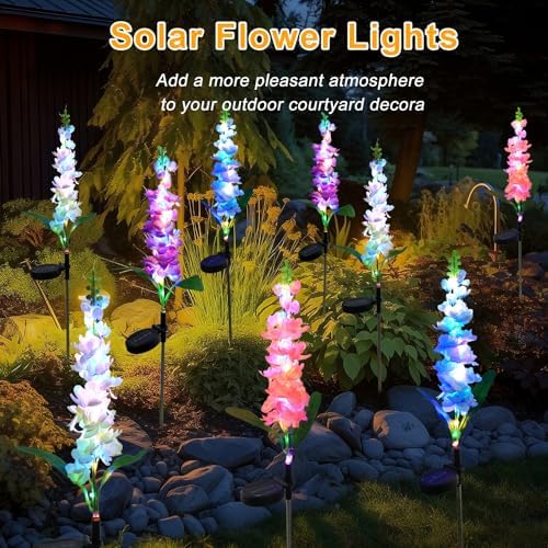 Solar Garden Lights Solar Delphinium Flowers Lights 4 Pack Waterproof Outdoor Light for Outside Wedding Party Garden Yard Patio Lawn Decor 4 Colors Combo - Image 5
