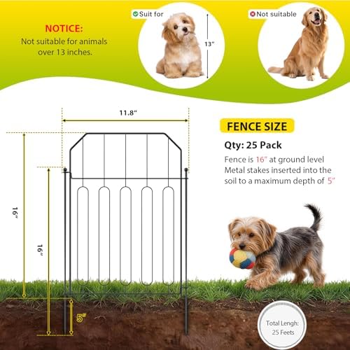 VANCASTLE Decorative Garden Fence, Toatal 25FT(L) x 21IN(H) Outdoor Metal No Dig Fence Animal Barrier, Rustproof No-Tool Assembly Landscape Edging for Yard, Lawn, Patio, Flower Bed-25 Panels Design I - Image 2