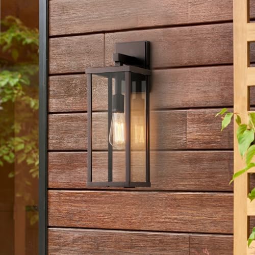 mirrea 18" Classic Outdoor Wall Sconce 1 Light in Oil Rubbed Bronze Rectangular Metal Frame and Clear Glass Shade Waterproof Porch Light Patio Light Pack of 2 - Image 4