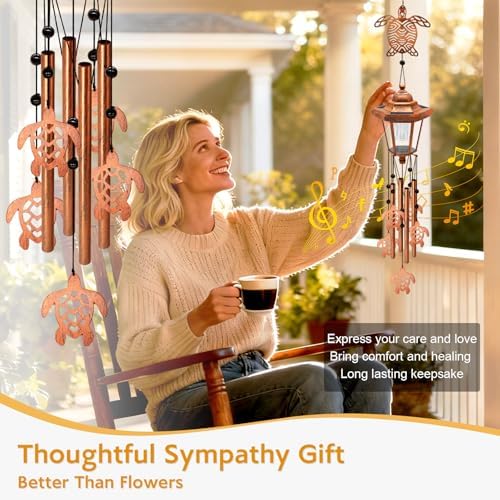 Large Solar Turtle Wind Chimes, Gifts for Women Mom Grandma Wife Sister Daughter Neighbor, Classic Bronze Wind Chimes with Wind Catcher, Solar Decor Lights for Outdoor Garden Patio Yard Porch Window - Image 4