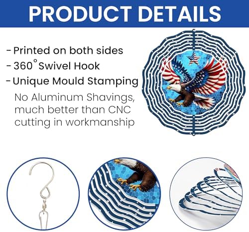 Patriotic Eagle American Bald Eagle Wind Spinner TQN3943WS, 12 inches - 3D Hanging Wind Spinners Outdoor, Yard, Garden Decor - Image 7