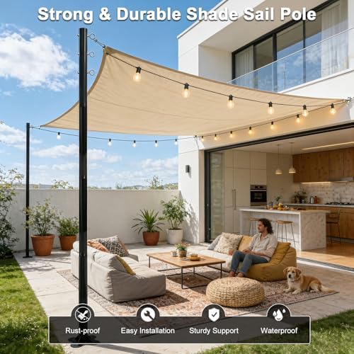 2 Pack 12 Ft Shade Sail Poles, Heavy Duty Metal Outdoor Support Post Kit, Rust-Resistant Shade Sail Support Poles, Adjustable Metal Sun Shade Poles for Patios, Courtyards, Backyards and Gardens - Image 3