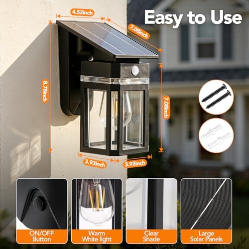 Outdoor Solar Porch Light Motion Sensor 2700K Warm White 2Pack - Image 6