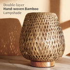 Boho Rattan Small Table Lamp with Double Layer Bamboo Woven Shade - Image 2