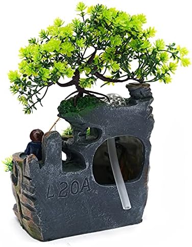 Tabletop Fountain Ornament, 110V Desktop Waterfall Fountain with LED Atomizer and Pond, Featuring Realistic Waterfall Artificial Trees, Rockery Water Fountains for Indoor Home Office Desk Decor (D) - Image 7