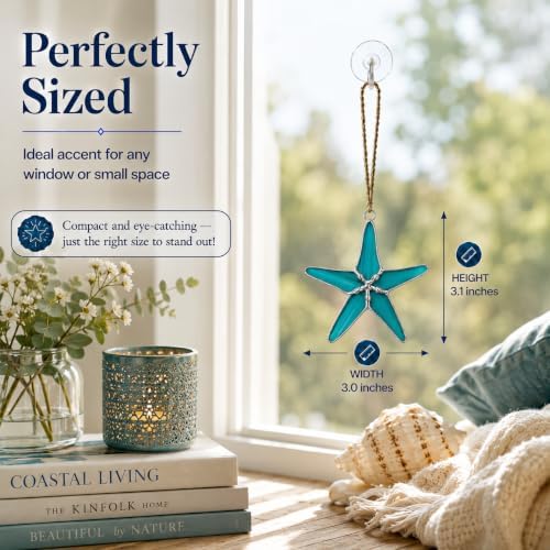Stained Glass Teal 3 Inch Starfish Suncatcher Set of 5, Coastal Home Decor - Image 5