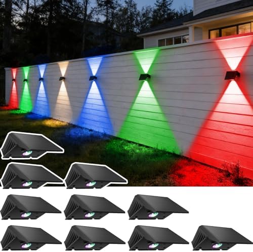 Solar Fence Lights Outdoor, 10 Pack Up and Down Wall Lights, White & RGB by SunFlickt