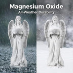 Outdoor Angel Statue with Birdbath, Garden Sculpture Decorations for Yard Patio Deck Home Entryway Hallway (Angel-Grey) - Image 3
