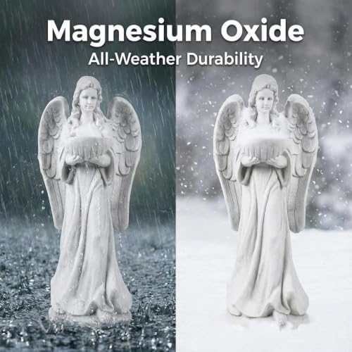 Outdoor Angel Statue with Birdbath, Garden Sculpture Decorations for Yard Patio Deck Home Entryway Hallway (Angel-Grey) - Image 3