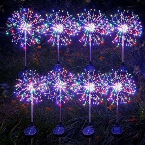 Solar Garden Lights Outdoor Yard Decorations, 8 Pack 150Leds Pathway Lights, Fairy Firework Stake Light for Garden, Patio, Pathway, Flowerbed Multicolor by WhereLightInspires