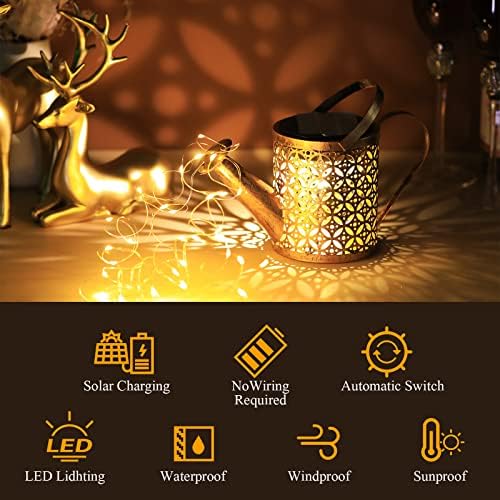 Fabbay 4 Pcs Solar Watering Can with Lights Outdoor Waterproof Solar Lights with Hook Retro Decorative Hanging Metal Yard Decor for Garden Table Lawn Patio Pathway Porch Walkway - Image 3